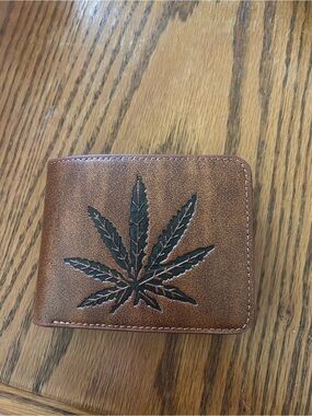 Brown Bifold Wallet with Leaf Emboss